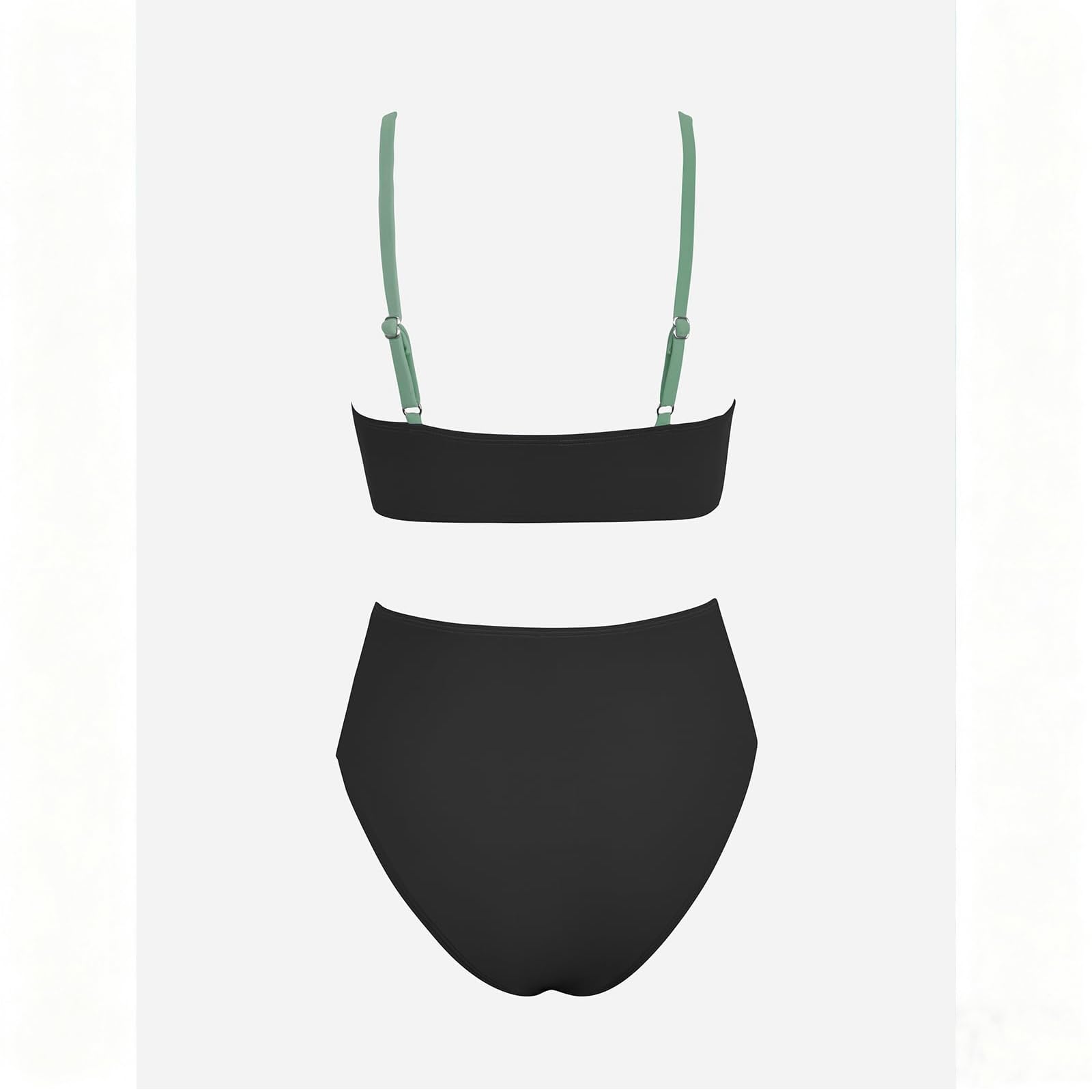 Femme Bikini Torsadé Taille Haute Ensemble Bikini | Col V Élégant Maillot de Bain 2 Pièces