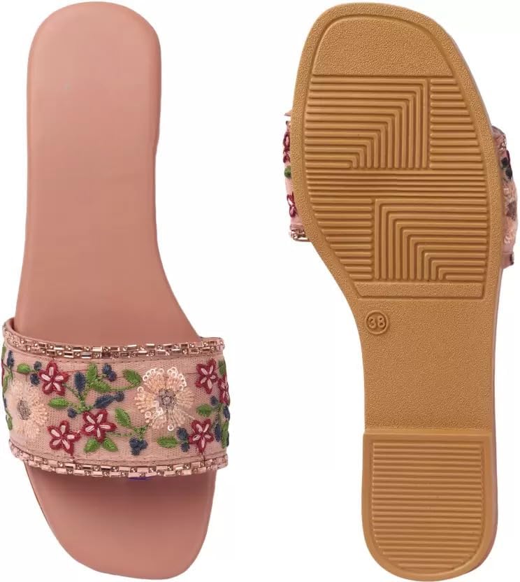 Image of PRIYANSH Enterprises Premium Women Ethnic Embroidered Flats Footwear for Women | Stylish Slippers For Party and Formal Wear | Flat Embroidered Sandal