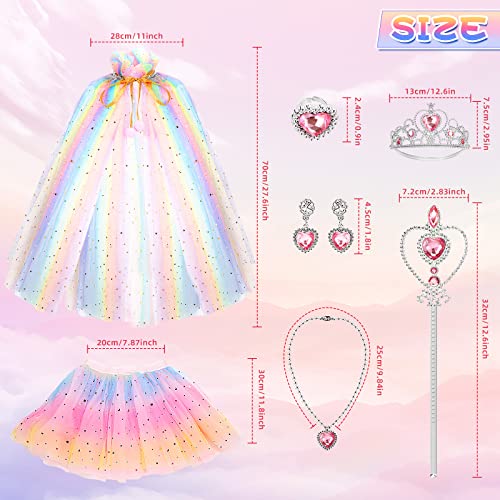 Hajus Princess Dress Up Clothes Cape Skirt Set For Little Girls Pretend Play With Jewelry Tiara Crown Wand Princess Toys (Unicorn Rainbow), One Size #TOP4