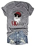 TIXOM Womens Merry Christmas Leopard Printed T-Shirt Funny Buffalo Plaid Short Sleeve Xmas Casual...