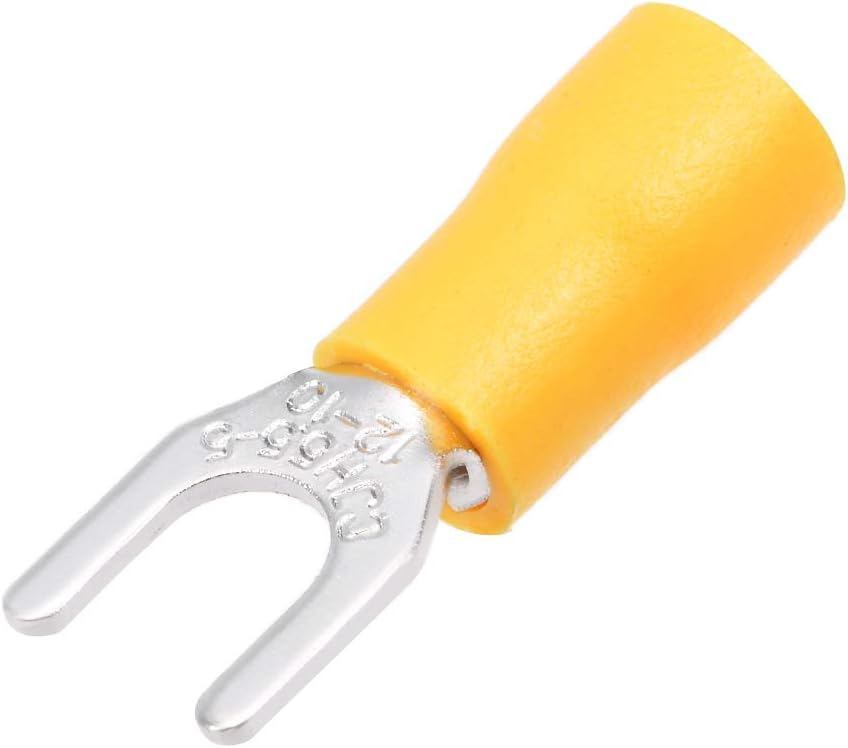 uxcell 150Pcs SV5.5-5 Insulated Fork Spade U-Type Wire Connector Electrical Crimp Terminal 12-10AWG Yellow