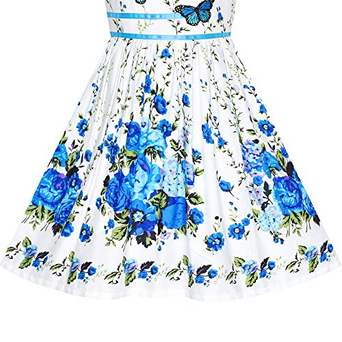 Girls Dress Blue Butterfly Casual Floral Party Size 7-8 #TOP4