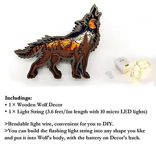 Zagxuade Wooden Wolf Desktop Ornament With Light, Forest Animals Table Decor, Wooden Knick Knacks Decorations For Home #TOP1
