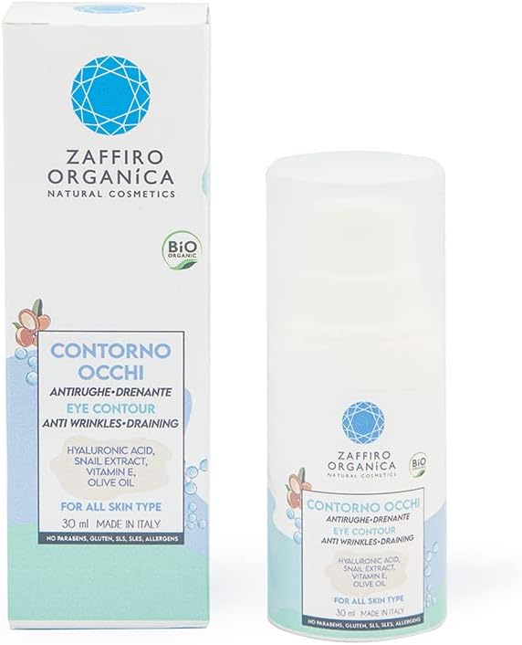 Zaffiro Organica Eye Contour Bio, anti-wrinkle eye contour Bio, with Acido HIALURONICO and COLAGENO, Reduces Wrinkles Dark Circles Bags Cockerel and Swelling Legs, Anti-Fatigue DRENANTE E Moisturizing, Unisex, 30 ml