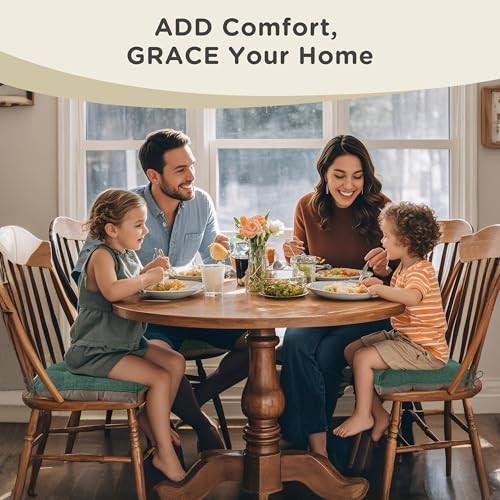 Image of AddGrace Chair Cushions for Dining Chairs Set of 1 Kitchen Seat Cushions with Ties and Non Slip Backing Tufted Indoor Seat Pad for Kitchen Dining Room 18 inch x 17 inch x 3 inch Dark Green