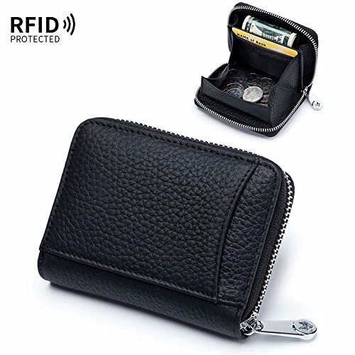 Wallet Women, Leather, Card Holder, RFID Blocking, Coin Holder, Compact Zip Wallet, Black, One Size4