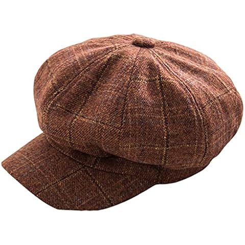 Newsboy Hat Retro Cotton Ladies 8 Panel Octagonal Cap Newsboy Caps Adjustable Cabbie Painter Outdoor in Autumn Winter, Plaid-orange, M Cover