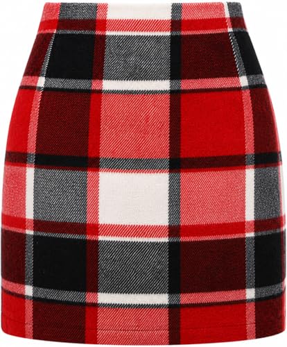 High Waisted Skirts for Women Plaid Skort Fall Winter Mini Skirt, Red S