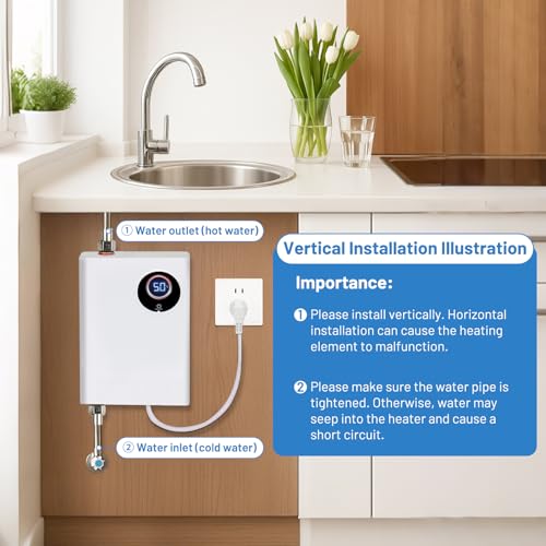 Elektronischer Durchlauferhitzer, Küche 220V 3800W elektrische Warmwasserbereiter tankloser Mini-Warmwasserbereiter mit LED Temperaturanzeige, Elektrisch Instant Klein Durchlauferhitzer für Küche, Bad