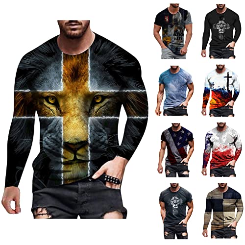 ITISME Mens Casual Fashion Round Neck Long Sleeve Tshirts Retro 3D Printed T Shirts Funny Graphic Hip Hop Tees Shirt Lightweight Affordable Streetwear Autumn Winter Undershirt Tops