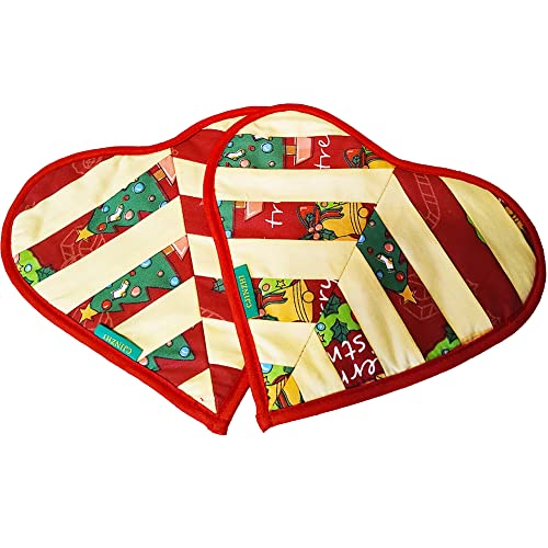 Cjinzhi Pot Holders For Kitchen, 2Pcs Fabric Patchwork Mats 100% Cotton Heat Resistant Pads With Hanging Loop Loves Shaped Yellow Stripe Pattern For Bbq/Cooking/Baking/Grilling/Microwave/Barbecue. #TOP4