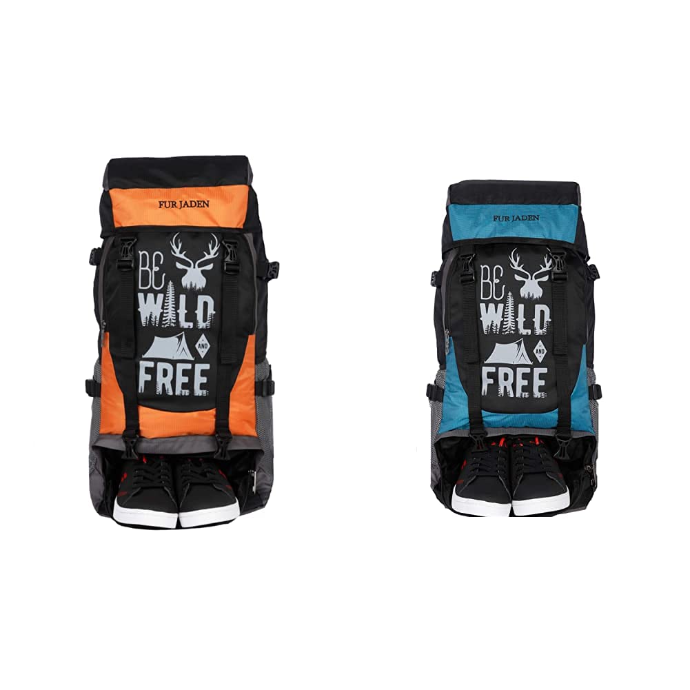 FUR JADEN Combo of 2 55 LTR Rucksack Travel Backpack Bag for Trekking, Hiking with Shoe Compartment(Black Orange & Black Turquoise)