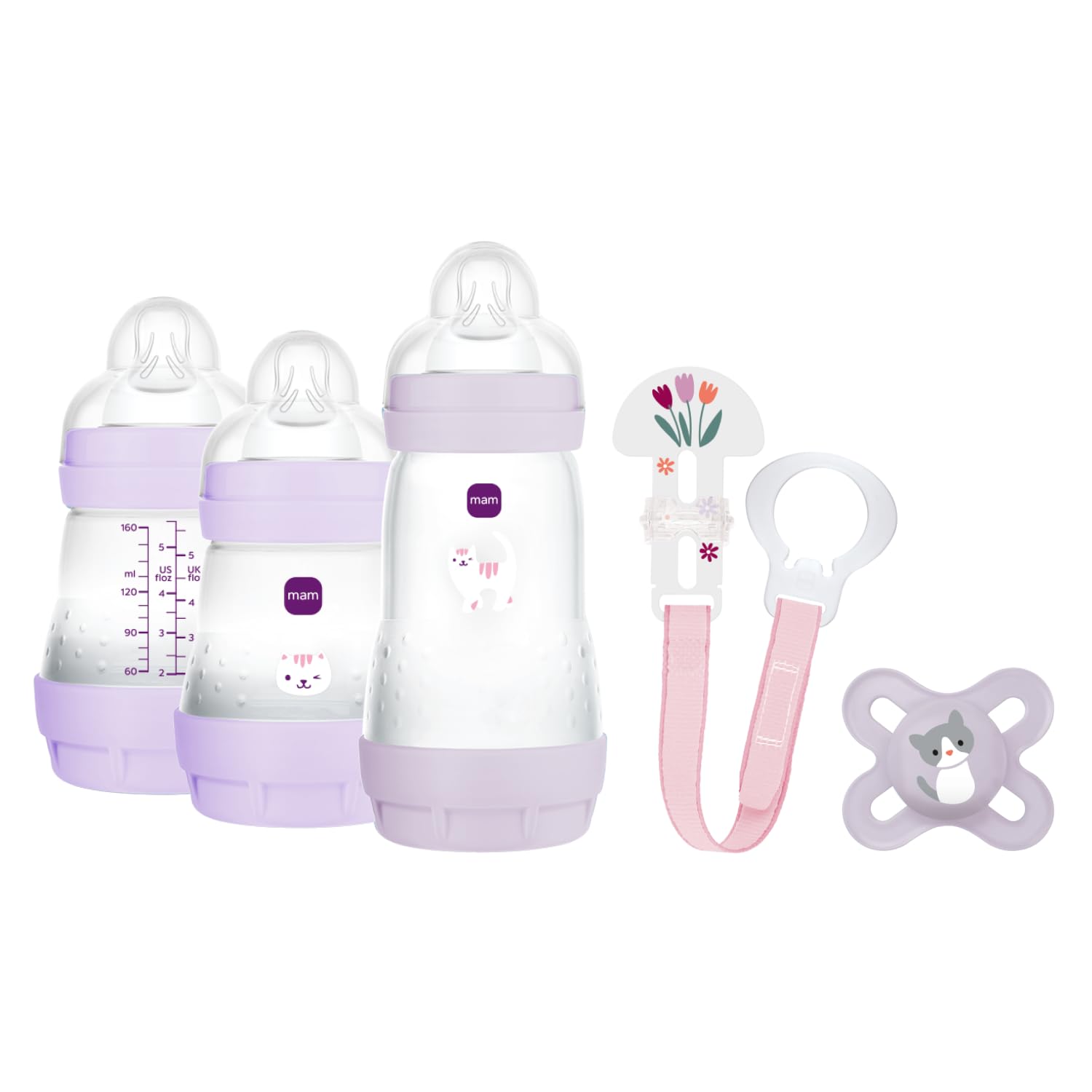 Newborn Baby Gift Set Includes: 2 x 160 ml Anti-colic Bottles, 1 x 260 ml Anti-Colic Bottle, 1 x Original Start Pacifier, 1 x Pacifier Clip, from 0 Months, Pink
