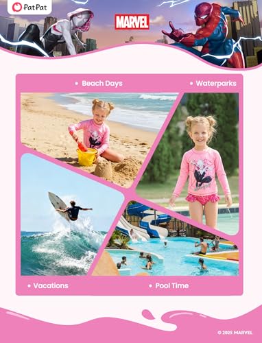 Image of Disney Frozen Elsa Stitch Marvel Toddler Girl Two Piece Long Sleeve UPF50+ Swimsuit Rashguard Sets Bathing Suit