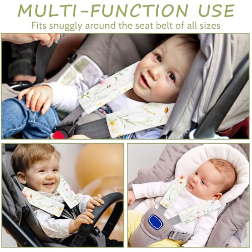 Image of Carseat Strap Covers for Babies, Soft Seatbelt Covers for Kids, Reversible Baby Car Seat Strap Covers, Size: 6.5 x 6.5 inch, for Baby Car Seat, Stroller, Swing, High Chair, Colourful Flowers