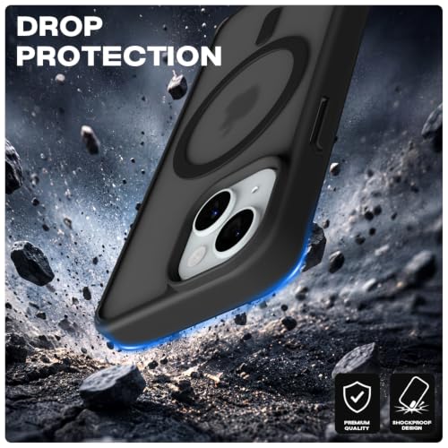 Image of Pikkme Back Cover for iPhone 15 | Mag-Safe Compatible | Smoke Frosted Transparent Matte Finish | Hard PC + Soft TPU | Shockproof | Raised Camera Protection Bumper Case| Black Smoke Mag-Safe