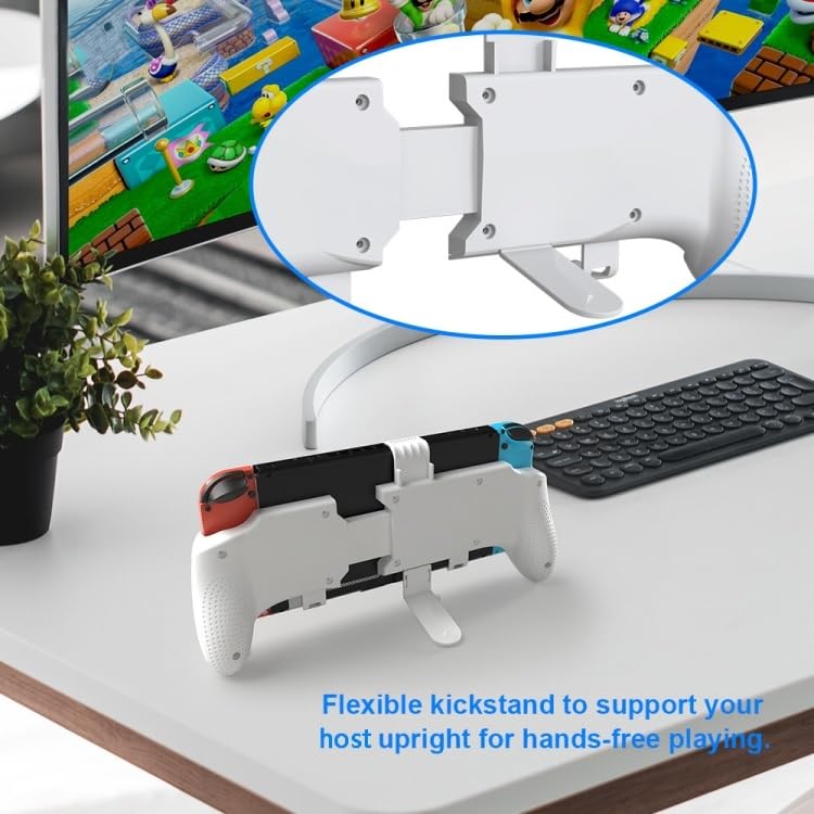 Image of TMG Hand Grip Stand for Nintendo Switch OLED Model, Switch, Switch Lite - Comfortable & Ergonomic Adjustable Handle Grip - White