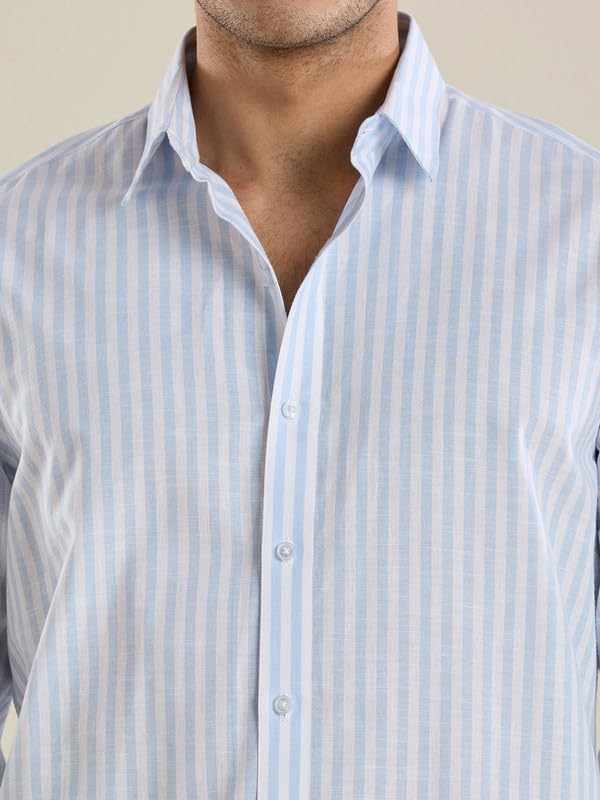 Image of Mark & Albert Mens Striped Linen Casual Shirt | Full Sleeves Mens Shirts | Stylish Shirt for Men