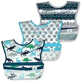 green sprouts Snap + Go Wipe-Off Bibs (3 Pack), Waterproof, Easy Clean, Catch-All Pocket, Made...