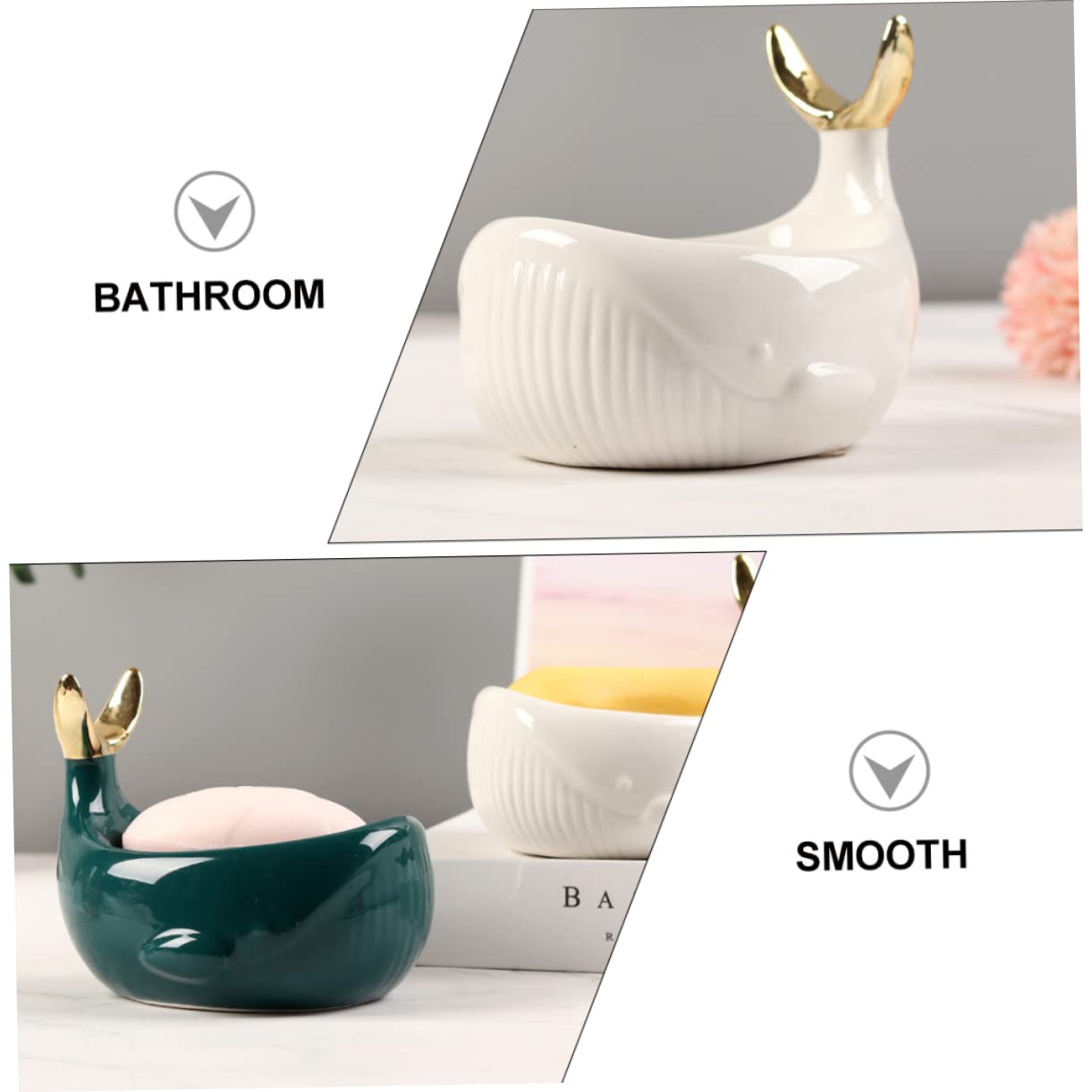 Portasapone Da Bagno in Ceramica a Forma Di Cetaceo Nordico, Scatola Di Sapone Drenante Elegante Con Gancio Per Piccoli Oggetti, Design Pratico Per Bagno e Wc, Bianco