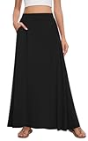 Womens Maxi A-line Long Skirt Casual 2025 Elastic High Waist Flowy Skirts with Pockets