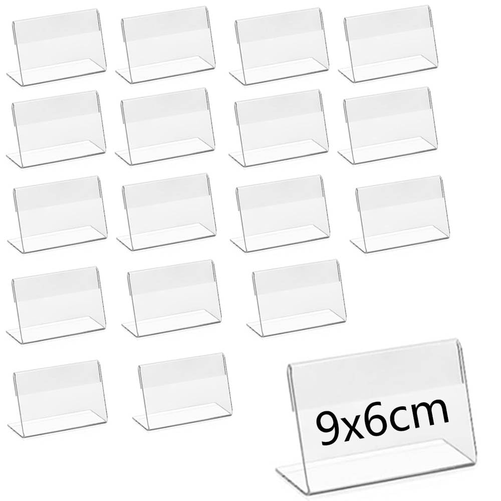 18 pezzi porta etichette in trasparente, mini porta acrilico da tavolo per etichette prezzi, biglietto da visita (9x6 cm)