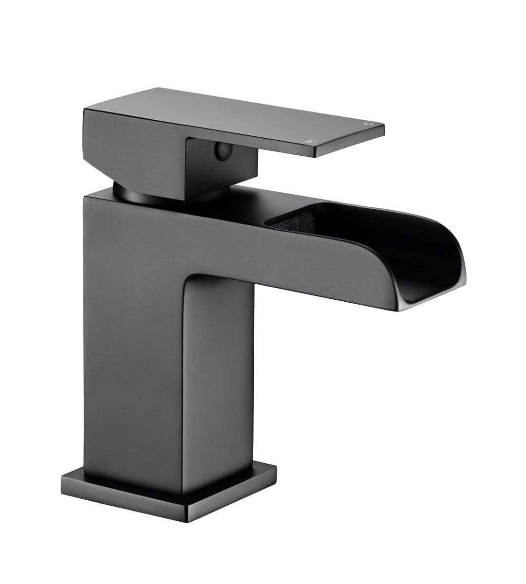 Veebath Matt Black Kinetic Square Waterfall Basin Mixer – Modern Finish, Single Lever Control, G1/2" Bsp Inlet With Pop-Up Waste, Deck Mounted Bathroom Taps, Bath And Basin Taps
