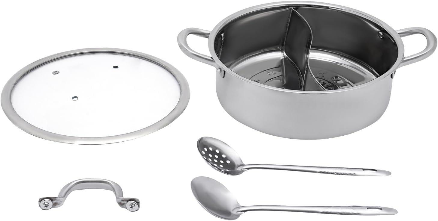 Electric Hot Pot, Stainless Steel Shabu Shabu Hot Pot with Divider, Induction Cooktop Countertop Burner, Used In Kitchens In Hotels, Restaurants, Homes
