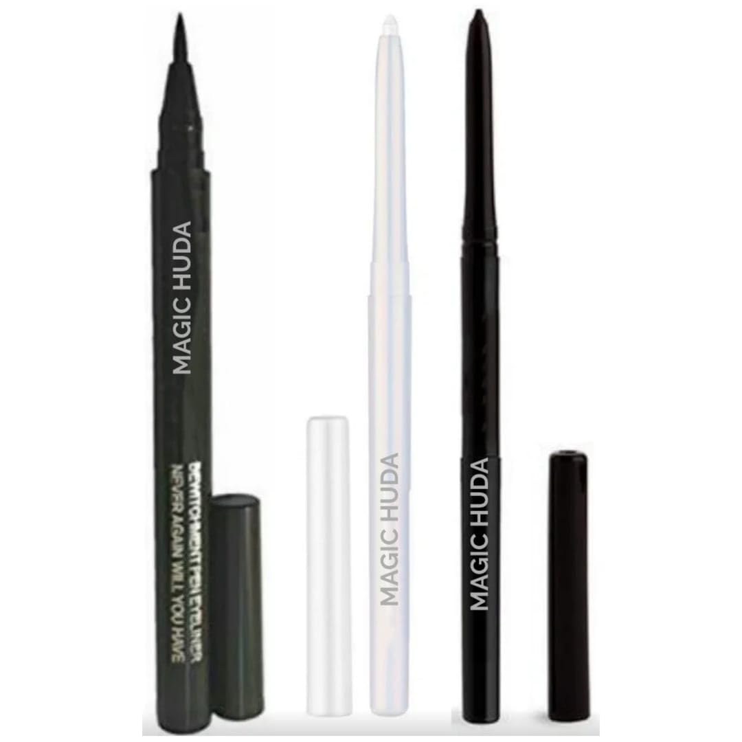 Magic Huda Professional Eye Care Combo Waterproof Long Lasting Sketch Pen Eyeliner In Black With Auto Kajal Black & White (Pack Of 3)-picture-18
