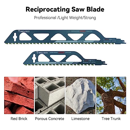 3 Pcs Reciprocating Saw Blades-Demolition Masonry Tungsten Carbide Alloy Saw Blade For Hollow Cement Brick,Porous Concrete,Fiber Cement,Cutting Wood, Pvc Tube 12Inx12Inx18In,Universal Shank,Toovem #TOP7