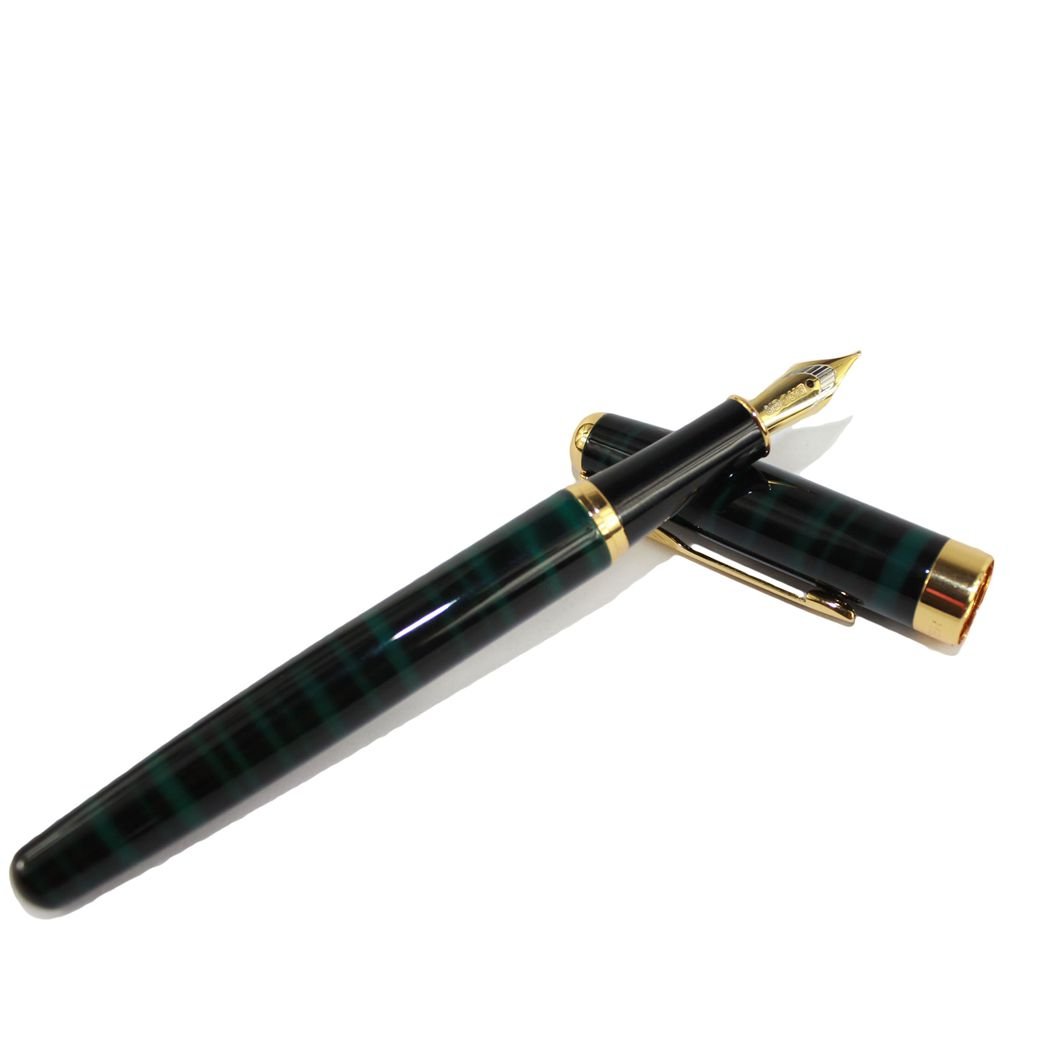 Gullor Executive Arrow Iridium Medium Nib Fountain Pen Baoer 388 Black and Green Stripes, Black and Blue