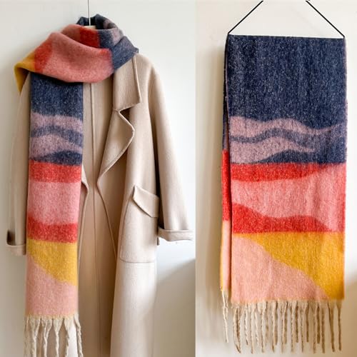 Women's Large Chunky Plaid Scarf Coloured Checked Oversized Scarf Tassel Soft Fall Winter Thick Warm Shawl2