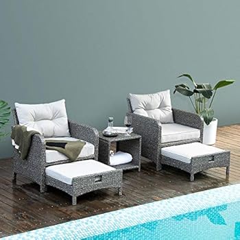 Alternative view of Pamapic 5 Pieces Wicker Patio Furniture Set, Outdoor Patio Chairs with Ottomans, Conversation Furniture with coffetable for Poorside Garden Balcony(Grey Cushion +Grey Rattan)