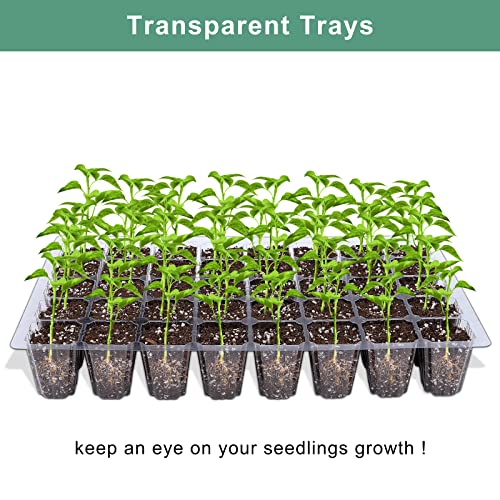 Elcoho 6 Pack Seed Starter Tray Kit 40 Cells Seedling Trays with Humidity Dome and Base Mini Propagator Plant Nursery Pots Total 240 Cells for Greenhouse Plants Growing, Green - Thumbnail 5
