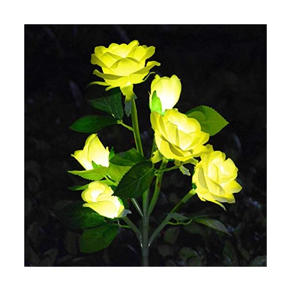 Upgraded 6 flowerssolar powered artificial rose flower lightswaterproof outdoor garden accent lighting for summer country field yard pathway balcony memorial cemetery gravesite decorations yellow  urban country home decor