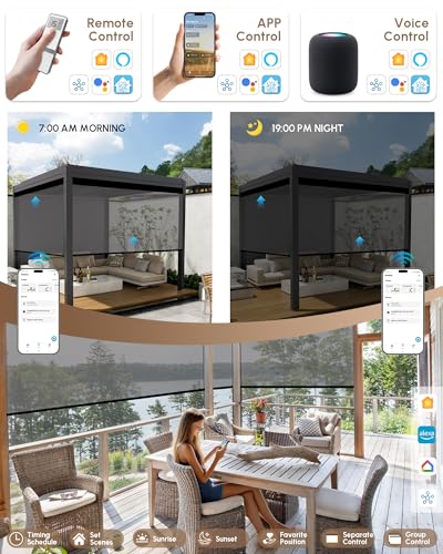 Image of Kincmo Motorized Outdoor Shades for Patio Porch, Custom Outdoor Motorized Blinds with Remote, Waterproof & Windproof Patio Shades Work with Apple Home,Alexa,Google (Grey-5% Openness)