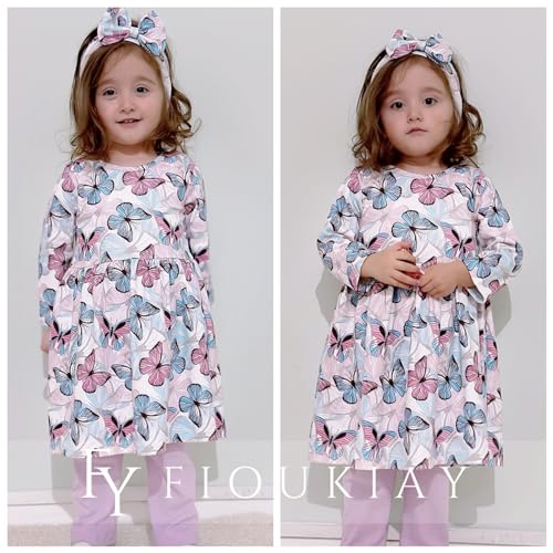 Image of fioukiay Toddler Girls Fall Clothes Set Little Girls Butterfly Tunic Tops Leggings Outfit Boutique Clothing(Purple, 2T)