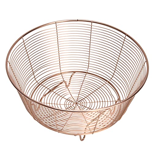QANYEGN Stainless Steel Gold Colander, Fruit Flat Bottom Drainage Basket, Rose Gold Food Metal Strainer for Fruits and Vegetables
