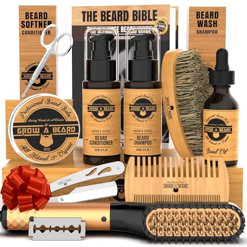 Beard Straightener Grooming Kit for Men, Beard Growth Kit, Wash,