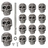15PCS Skull Rivet Studs with Screws, Gothic Skeleton Conchos Buttons for Leather Craft, Belts, Bags, Shoes and DIY Fabric Projects, Silver Gray