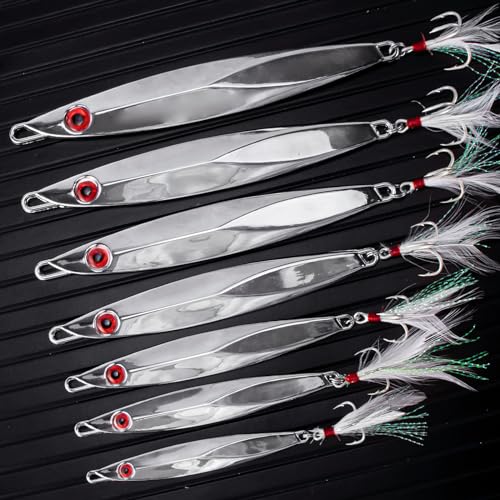 Alwonder Set of 3 Stinger Spinner Lure Sea Fishing Lure with Feather Metal Spinner for Mackerel Bass Cod Spoon 20-120g Sea Fishing Tackle for Long Cast Deep Water 40g - Image 5