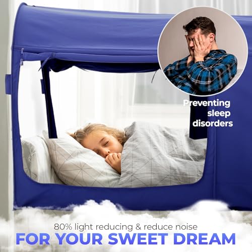 Image of Alvantor Bed Canopy Bed Tents Dream Tents Privacy Space Twin Size Sleeping Tents Indoor Pop Up Portable Frame Curtains Breathable Grey Cottage (Mattress Not Included) Reducing Light