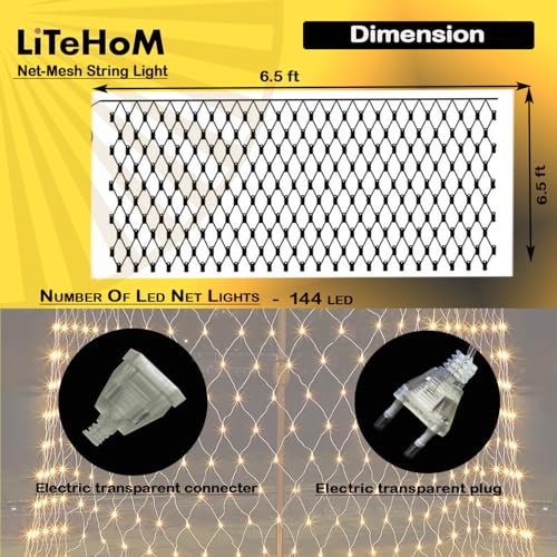 Image of LED Net Mesh String Lights, 6.6Ft X 6.6Ft, 144 LEDs, 8 Modes Diwali Decor with Diwali Lights for Home Decoration! LED Diwali Light, LED Lights for Home Decoration (Warm Net Light)