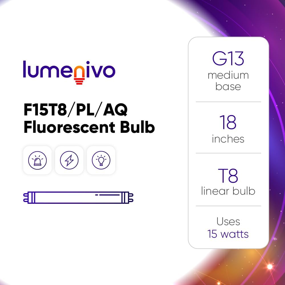 lumenivo F15T8/PL/AQ Fluorescent Bulb 18 Inch 15W T8 Linear Bulb, G13 Medium Base, Optimal Light for Thriving Plants and Vibrant Aquariums - 4 Pack