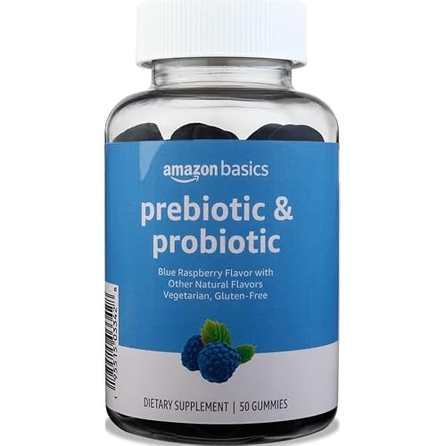 Amazon Brand - Solimo Prebiotic & Probiotic Gummies, 2 Billion CFU, Blue Raspberry, 50 Count (2 per Serving)