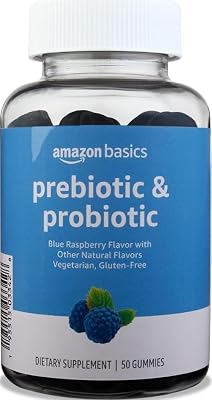 Amazon Brand - Solimo Prebiotic & Probiotic Gummies, 2 Billion CFU, Blue Raspberry, 50 Count (2 per Serving)