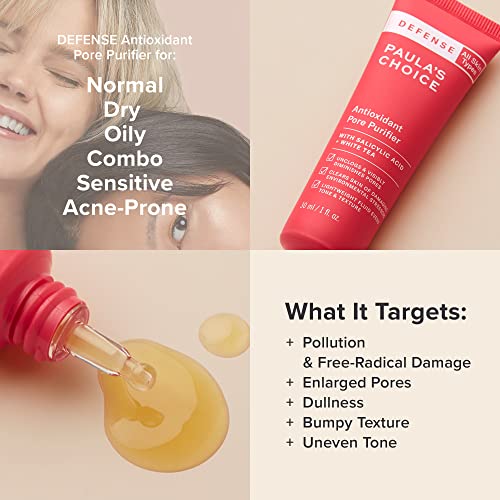 Paula's Choice Defense Antioxidant Pore Purifier, Concentrated Serum W/Azelaic Acid & Salicylic Acid, Anti-Pollution & Free Radical Damage Protection, 1 Oz #TOP3