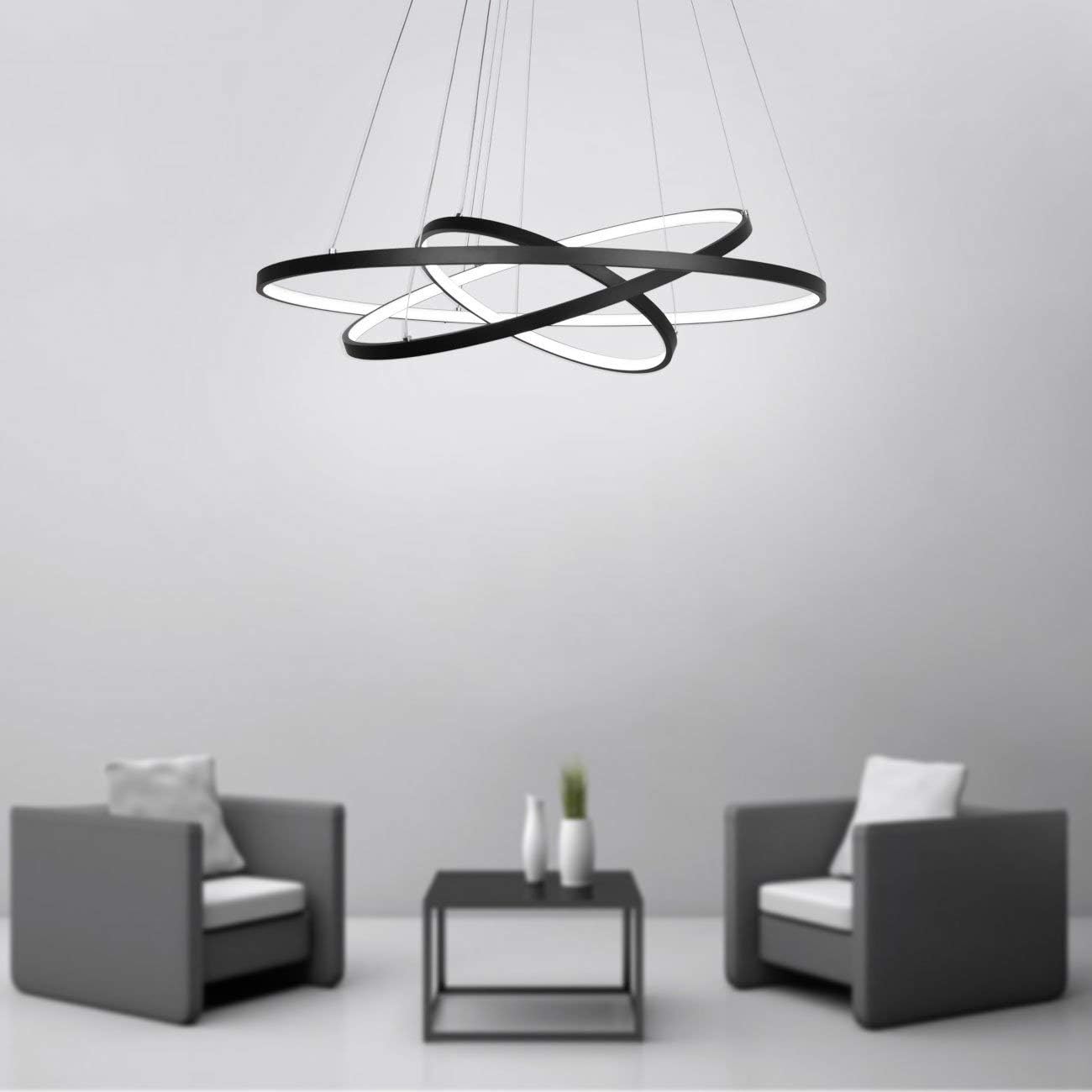 Unitary Brand Modern Black Acrylic Remote Control Nature White and Warm White Dimmable LED 3 Rings Dining Room Kitchen Pendant Light Max 90W Painted Finish Unitary Brand Modern Black Acrylic Remote Control Nature White and Warm White Dimmable LED 3 Rings Dining Room Kitchen Pendant Light Max 90W Painted Finish
