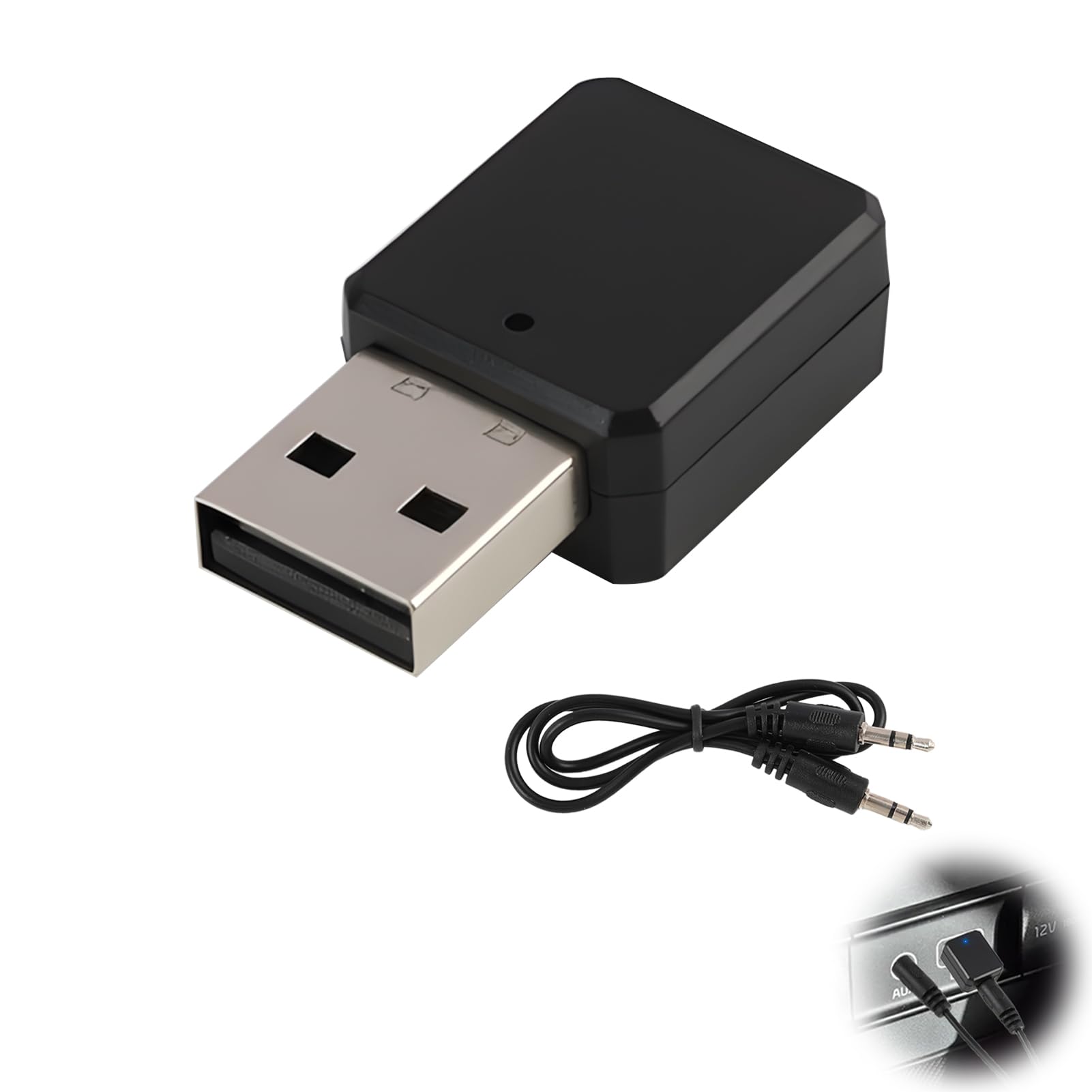Adattatore USB Bluetooth 5.1 ricevitore per musica e vivavoce, adattatore Bluetooth USB per auto radio con cavo AUX, plug and play con microfono integrato, universale compatibile per auto, PC, TV