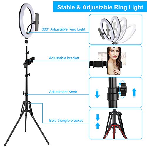 image for VCOO 10”RGB Selfie Ring Light with Tripod Stand & Cell Phone Holder 